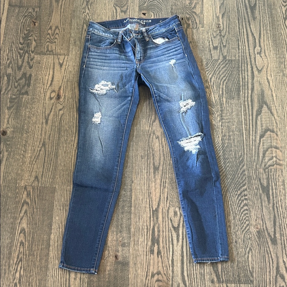 American Eagle Outfitters Women's Ripped Dark Blue Skinny Jeans